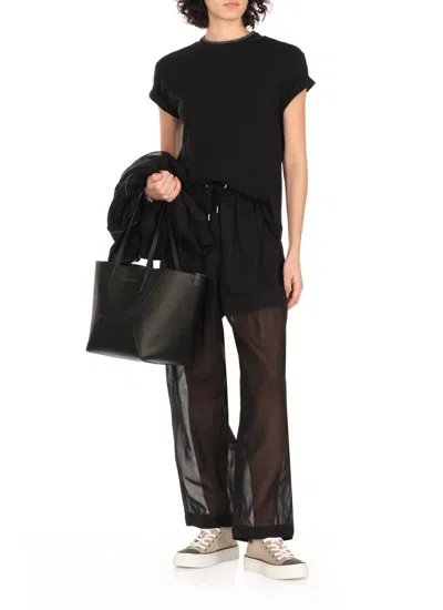 Brunello Cucinelli Short-sleeved T-shirt With Rolled Sleeves And Keyhole Detail In Black