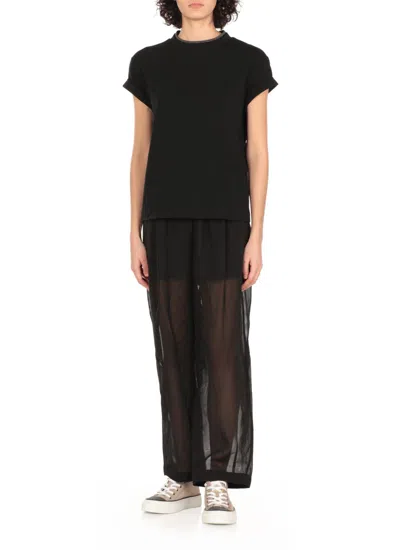 Brunello Cucinelli Short-sleeved T-shirt With Rolled Sleeves And Keyhole Detail In Black