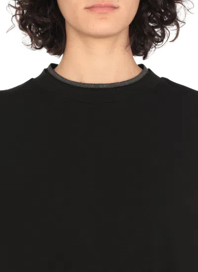 Brunello Cucinelli Short-sleeved T-shirt With Rolled Sleeves And Keyhole Detail In Black