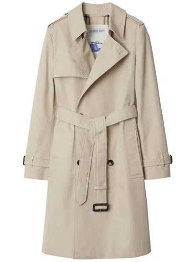 Burberry Mid-length Cotton Blend Trench Coat In Beige