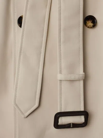 Burberry Mid-length Cotton Blend Trench Coat In Beige