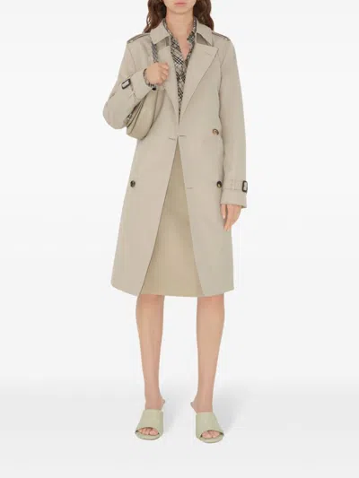 Burberry Mid-length Cotton Blend Trench Coat In Beige