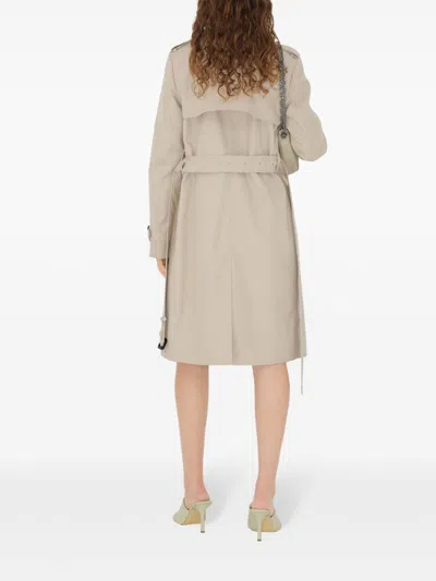 Burberry Mid-length Cotton Blend Trench Coat In Beige