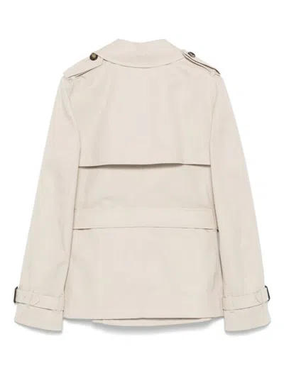 Burberry Cotton Blend Short Trench Coat In Beige