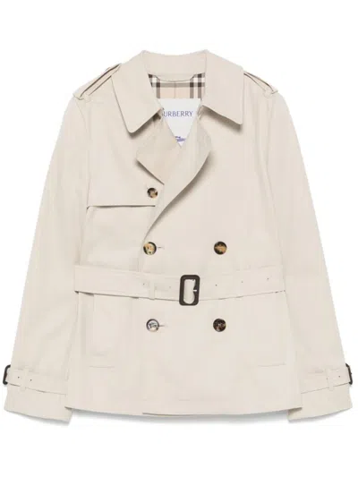 Burberry Cotton Blend Short Trench Coat In Beige
