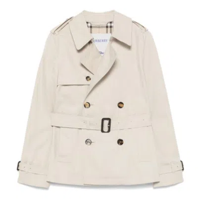 Burberry Cotton Blend Short Trench Coat In Beige
