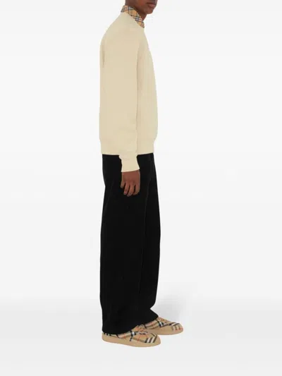 Burberry Check Label Cotton Sweatshirt In Neutral