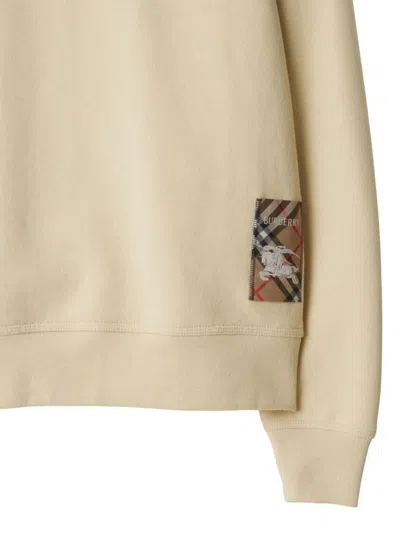 Burberry Check Label Cotton Sweatshirt In Neutral