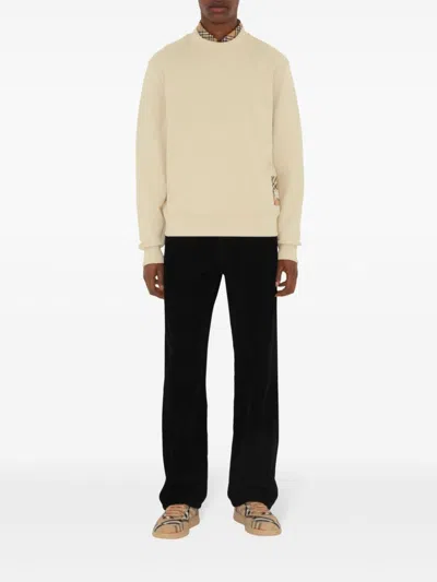 Burberry Check Label Cotton Sweatshirt In Neutral