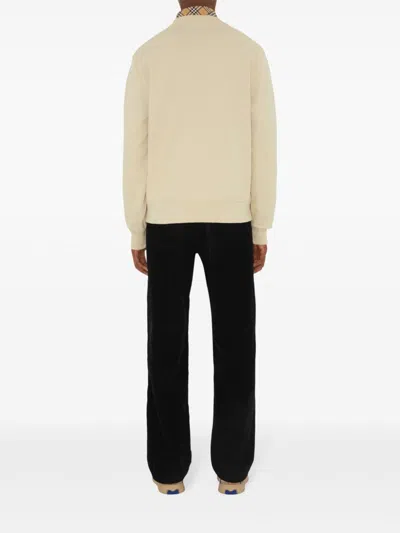 Burberry Check Label Cotton Sweatshirt In Neutral