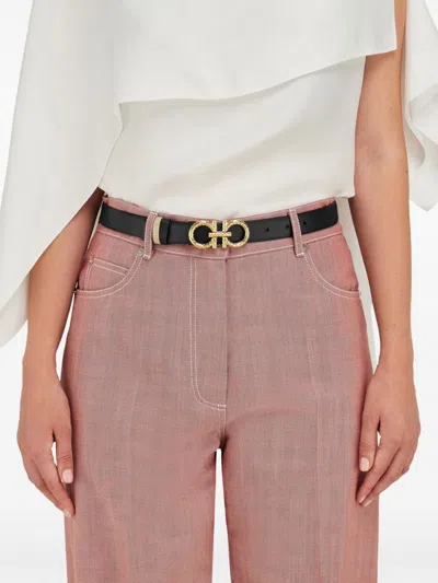 Ferragamo Black Reversible Gancini Belt In Multicolor