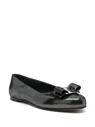 Ferragamo Bow Ballet Shoes In Silver