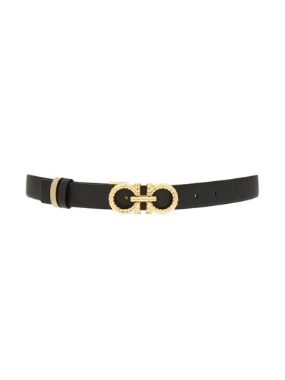 Ferragamo Black Reversible Gancini Belt In Multicolor
