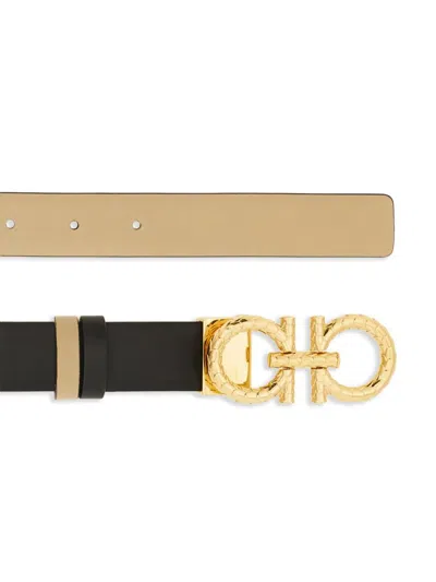Ferragamo Black Reversible Gancini Belt In Multicolor