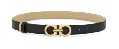 Ferragamo Black Reversible Gancini Belt In Multicolor