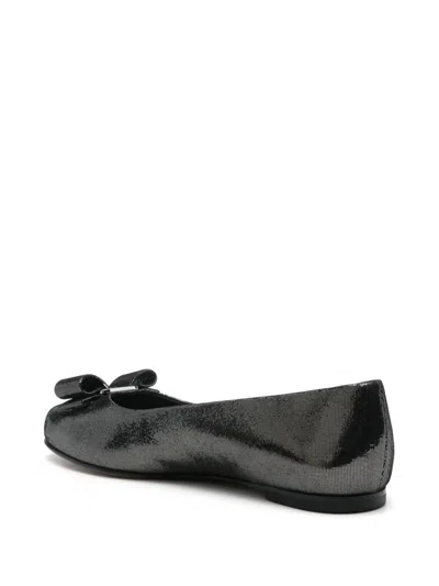 Ferragamo Bow Ballet Shoes In Silver