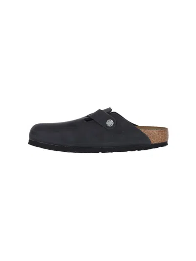 Birkenstock Slate Leather Boston Slippers In Black