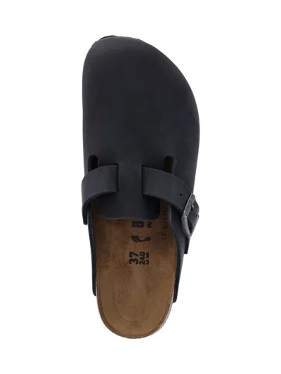 Birkenstock Slate Leather Boston Slippers In Black
