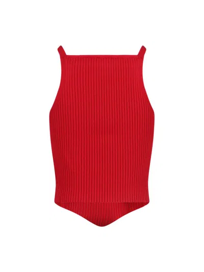 Courrèges Fitted Ribbed Tank Top With Shoulder Pads In Red