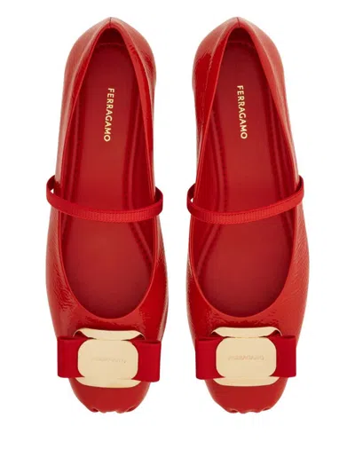 Ferragamo Vara Ballet Flats In Red