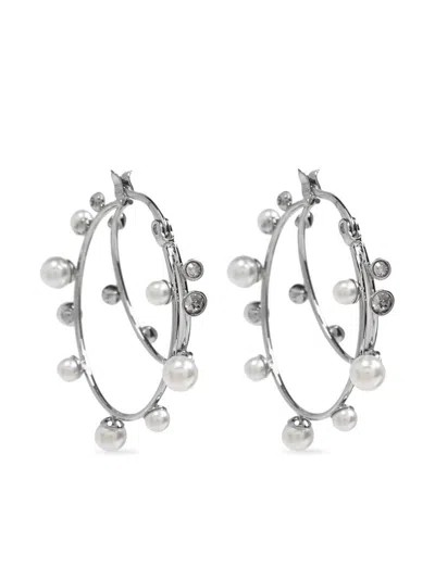 Tory Burch Pearl Double Hoop Earrings In Tory Silver/pearl/crystal