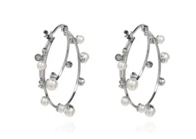 Tory Burch Pearl Double Hoop Earrings In Tory Silver/pearl/crystal