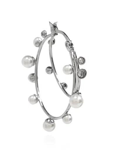 Tory Burch Pearl Double Hoop Earrings In Tory Silver/pearl/crystal