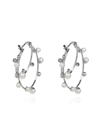 Tory Burch Pearl Double Hoop Earrings In Tory Silver/pearl/crystal