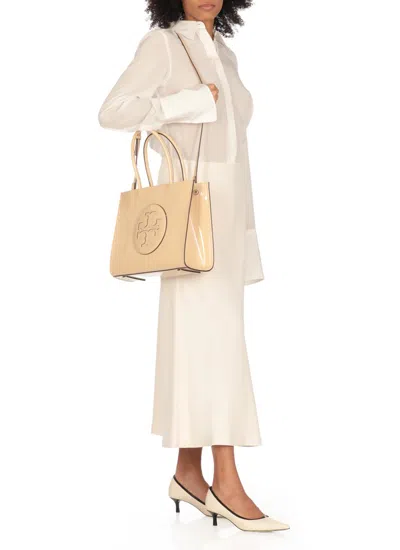 Tory Burch Cream Synthetic Leather Ella Bio Small Shopping Bag In Beige