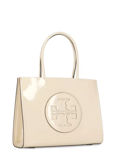Tory Burch Cream Synthetic Leather Ella Bio Small Shopping Bag In Beige