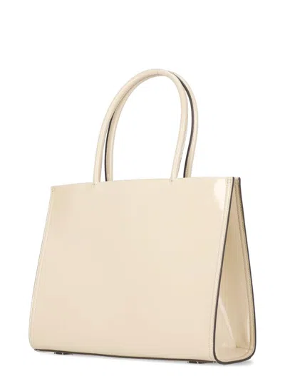 Tory Burch Cream Synthetic Leather Ella Bio Small Shopping Bag In Beige