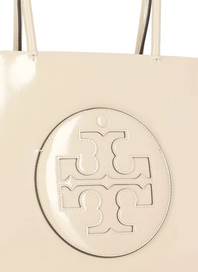 Tory Burch Cream Synthetic Leather Ella Bio Small Shopping Bag In Beige