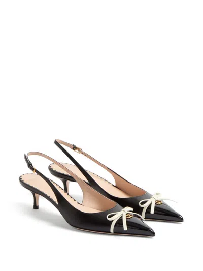 Valentino Bepointy 45 Bow-embellished Leather Slingback Pumps In Black