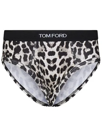 Tom Ford Printed Stretch Cotton Brief In White