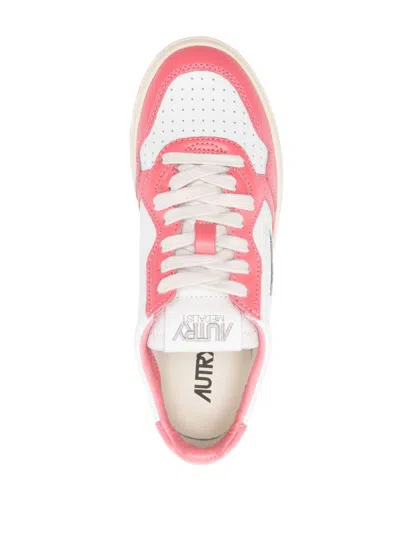 Autry Pink And White 'medalist' Low Top Sneakers In White