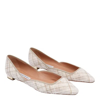 Aquazzura Check Tweed Pointed Toe Ballet Flats In Beige