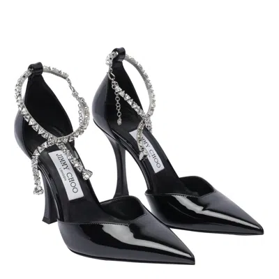 Jimmy Choo Stevie 100 Crystal-embellished Pumps In Patent Leather In Black