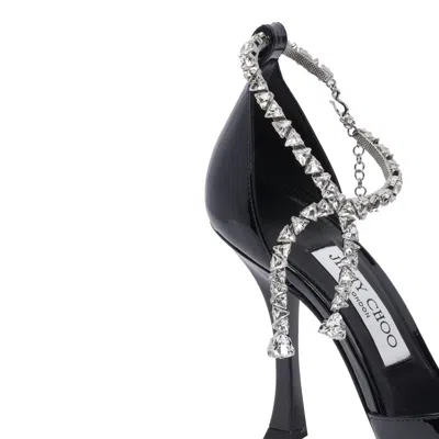 Jimmy Choo Stevie 100 Crystal-embellished Pumps In Patent Leather In Black