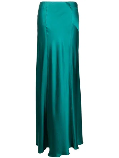 Alberta Ferretti High Waist Maxi Skirtin In Green Silk In Green