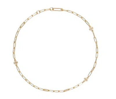 Tory Burch Good Luck Chain Pave Necklace In Tory Gold/crystal