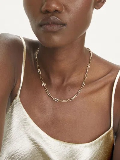 Tory Burch Good Luck Chain Pave Necklace In Tory Gold/crystal