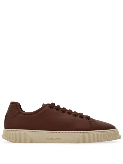 Ferragamo Calf Leather Low-top Sneakers In Multicolor