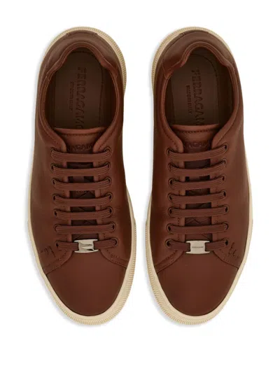 Ferragamo Calf Leather Low-top Sneakers In Multicolor