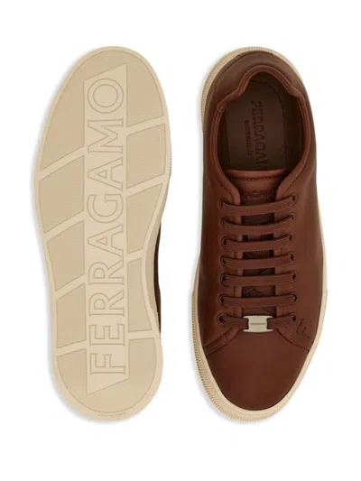 Ferragamo Calf Leather Low-top Sneakers In Multicolor