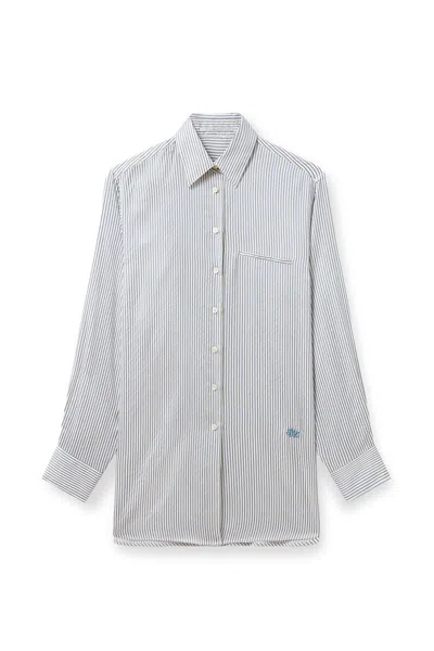 Stella Mccartney Embroidered Silk Oversize Shirt In White/steel
