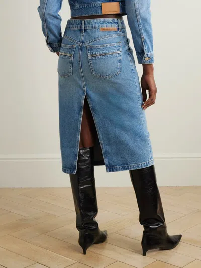 Stella Mccartney Cotton Denim Midi Skirt With A-line Shape In Blue