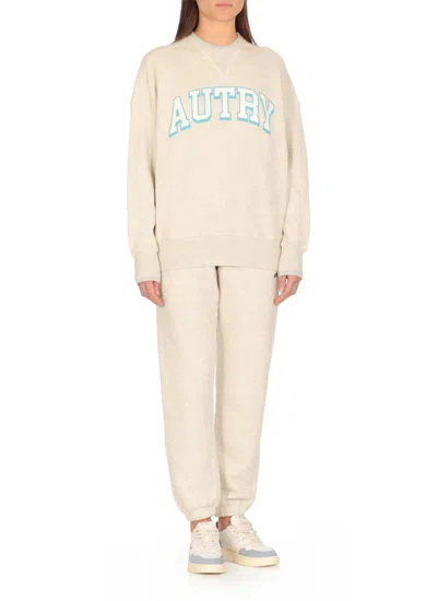 Autry Grey Cotton Blend College Sweatshirt With Screen-printed Graphic In Multi
