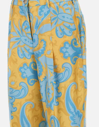 Etro Silk Twill Tailored Trousers With Floral Paisley Print In Multicolor