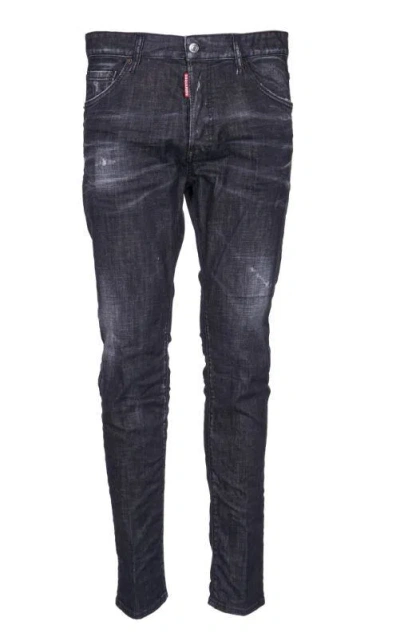 Dsquared2 Easy Black Wash Tidy Biker Black Stretch Cotton Denim Jeans In Multicolor