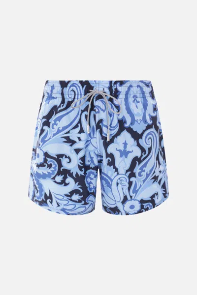 Etro Paisley Print Swim Shorts In Blue